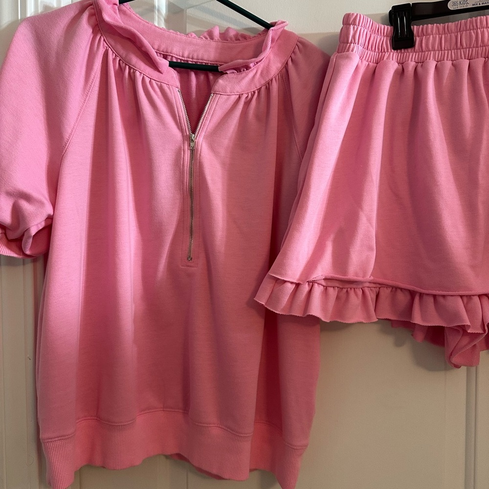 Pink Half-Zip Top and Ruffle Skort Set